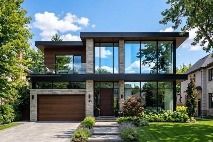 Maison unifamiliale moderne avec grandes fenêtres dans l'Ouest-de-l'Île de Montréal